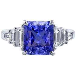 Emerald & Baguette Diamant Blauwe Saffier Jubileumring Nieuw 4 karaat