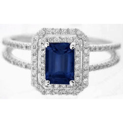 Emerald Ceylon Sapphire Sieraden Diamanten Ring Wit Goud 14K 3 Karaat
