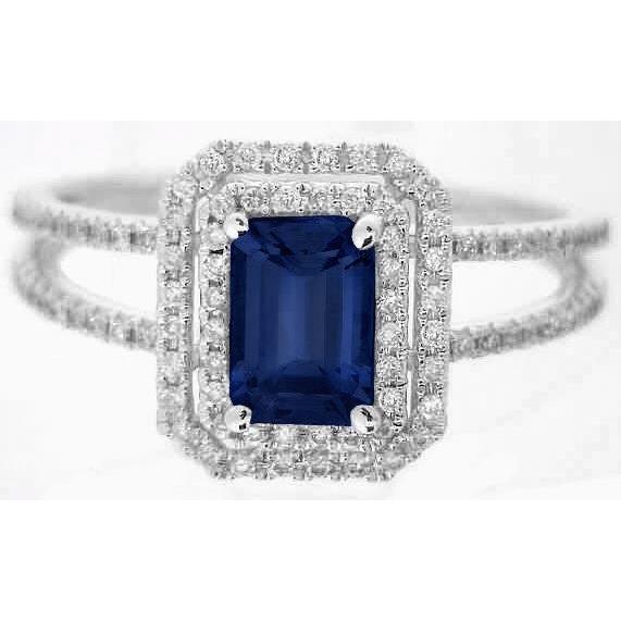 Emerald Ceylon Sapphire Sieraden Diamanten Ring Wit Goud 14K 3 Karaat - harrychadent.nl