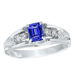 Emerald Cut Ceylon Sapphire Met Ronde Diamanten 1.30 Ct Ring