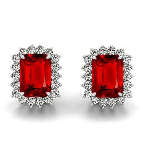 Emerald Cut Ruby 10 Karaats Oorknopjes Wit Goud 14K - harrychadent.nl