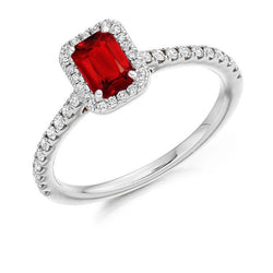 Emerald Cut Ruby Round Diamonds Ring 2.30 karaat 14K witgoud