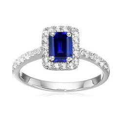 Emerald Cut Sri Lanka Sapphire Diamonds Ring 3 kt witgoud 14K