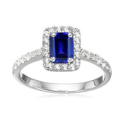 Emerald Cut Sri Lanka Sapphire Diamonds Ring 3 kt witgoud 14K - harrychadent.nl