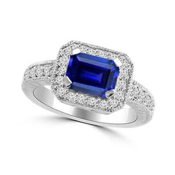 Emerald Cut blauwe saffier diamanten verlovingsring 2.20 karaat goud 14K
