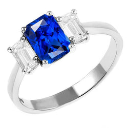 Emerald Diamond 3 Stenen Saffier Jubileumring 2.50 Karaat Goud 14K