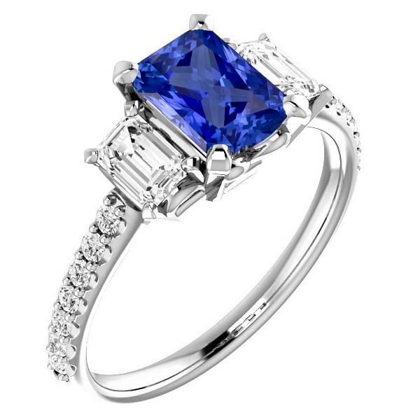 Emerald Diamond Radiant Blue Sapphire Ring 3 karaat witgoud 14K - harrychadent.nl