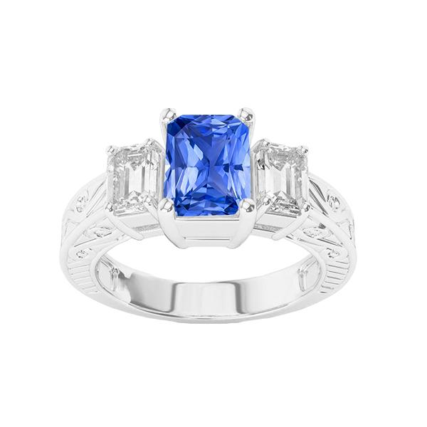 Emerald Diamond Vintage Style Ring 2 karaat blauwe saffier stralende vorm - harrychadent.nl