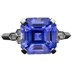 Emerald Gemstone Sapphire Ring 6,50 karaat taps toelopende baguette accenten