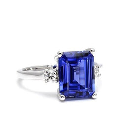 Emerald & Round Cut 3 Ct Ceylon Sapphire Diamonds Ring Wit Goud 14K