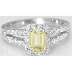 Emerald & Round Cut 4 ct gele saffier diamanten ring wit goud 14K
