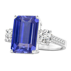 Emerald Sapphire 3 stenen trouwring 5 karaat ronde diamanten sieraden
