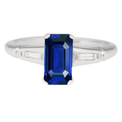 Emerald Sapphire Three Stone Ring Small Baguette Diamonds 2,75 karaat