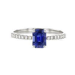 Emerald Solitaire Blauwe Saffier Ring & Pave Set Diamanten 2,50 Karaat
