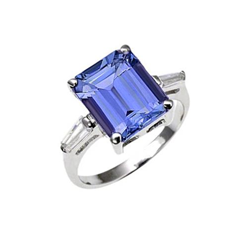 Emerald Tanzanite & Baguette diamanten ring 12,12 karaat witgoud 18K - harrychadent.nl