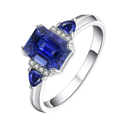 Smaragd Drie Stenen Blauwe Saffier Ring & Natuurlijke uit de aarde gewonnen Diamanten 3 Karaat
