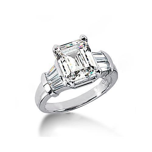 Emerald geslepen diamant 3 ct. Witgouden ring met drie stenen - harrychadent.nl