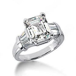Emerald geslepen diamanten ring 3,51 ct. Gouden drie stenen sieraden