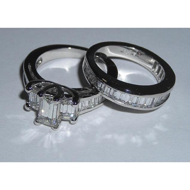 Emerald Cut & Baguettes Geslepen Echt Diamanten Ring 3,53 Karaat Witgoud 14K - harrychadent.nl