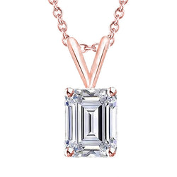 Smaragdslijpsel Solitaire Labgekweekt Diamanten Hanger Ketting 1.50 Ct. Roségoud 14K Diamant