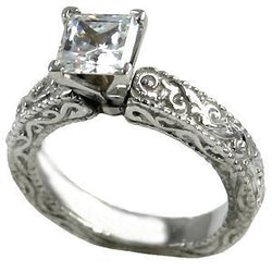 Verlovingsring met Euro-schacht, antieke stijl, Prinsesslijpsel, natuurlijke uit de aarde gewonnen diamant