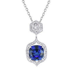 Fancy Halo kussen Sri Lankaanse saffier hanger ketting 3,25 karaat