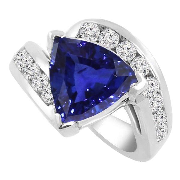 Fancy Women Ring Triljoen Sapphire Ronde Kanaal Set Diamanten 4 Karaat - harrychadent.nl