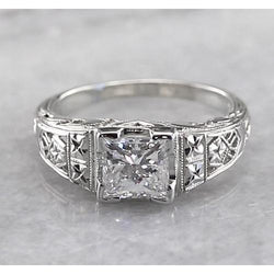 Filigraan stijl prinses diamanten ring 1 karaat wit goud 14K