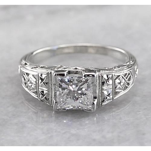 Filigraan stijl prinses diamanten ring 1 karaat wit goud 14K - harrychadent.nl