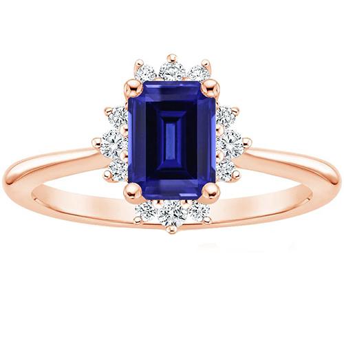 Flower Style Ring Ceylon Sapphire & Diamond 4 karaat Emerald Cut - harrychadent.nl
