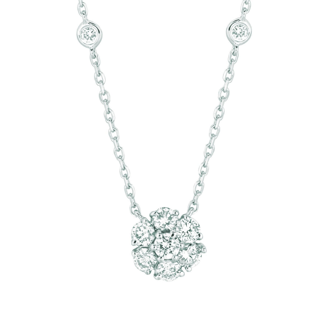 Flower Bezel Echt Diamond Cluster Ketting 2,50 Karaat 14K Witgoud