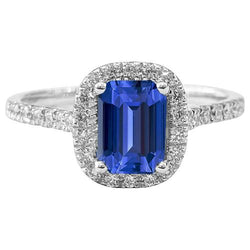 Fonkelende diamanten Halo-ring Emerald Ceylon Sapphire Gold 3,50 karaat