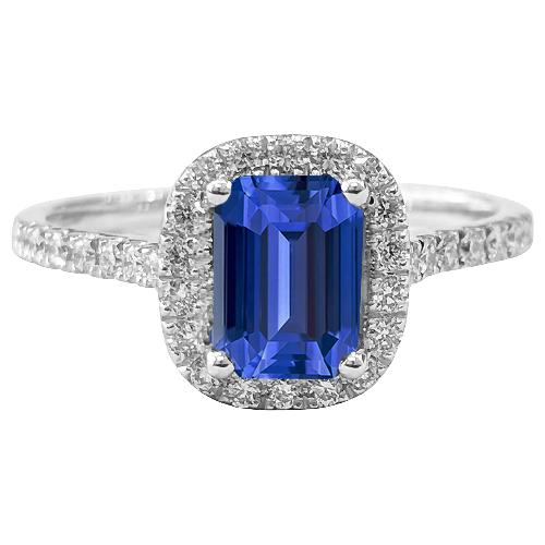 Fonkelende diamanten Halo-ring Emerald Ceylon Sapphire Gold 3,50 karaat - harrychadent.nl