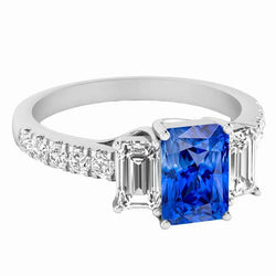 Fonkelende diamanten ring met blauwe saffier 3,50 karaat ronde smaragdgroene stenen