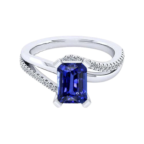 Fonkelende diamanten ring met gespleten schacht Smaragd Ceylon Sapphire 2,50 karaat