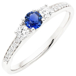 Fonkelende diamanten trouwring ronde Ceylon blauwe saffier 2,50 karaat