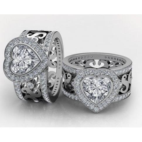 Fonkelende hartgeslepen fancy diamanten brede ring 6,35 karaat witgoud 14K - harrychadent.nl