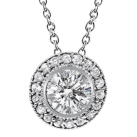 Fonkelende Echt Diamanten Hanger Ketting 2,50 Ct. Milgrain Bezel Set WG 14K