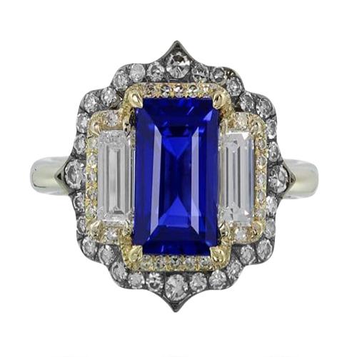 Geel- en witgouden smaragd geslepen blauwe saffier diamanten ring 6,75 karaat - harrychadent.nl