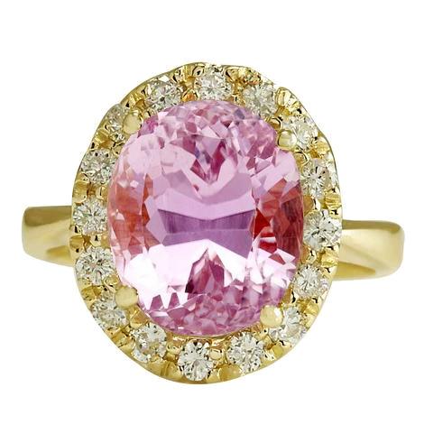 Geel goud 14K ovale roze Kunziet edelsteen ring 16 karaat sieraden - harrychadent.nl
