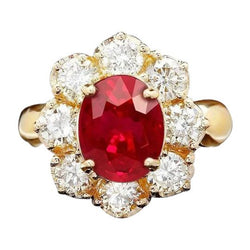 Geel goud 14K rode robijn diamanten trouwring sieraden 4 karaat
