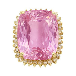 Geelgoud 14K Roze Kunziet 44.35 Ct Natuurlijke uit de aarde gewonnen Diamanten Edelsteen Ring Sieraden