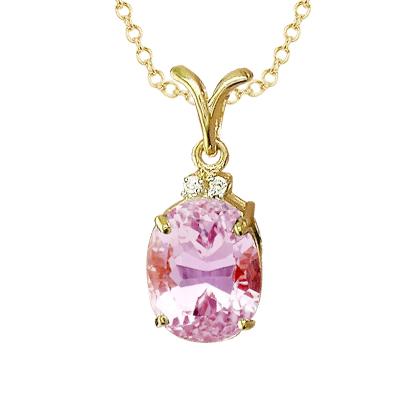 Geel goud 14K roze ovaal 12,15 karaat Kunziet met diamanten hanger - harrychadent.nl