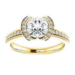 Geel goud 1,86 karaat ronde diamanten solitaire met accenten Fancy Ring