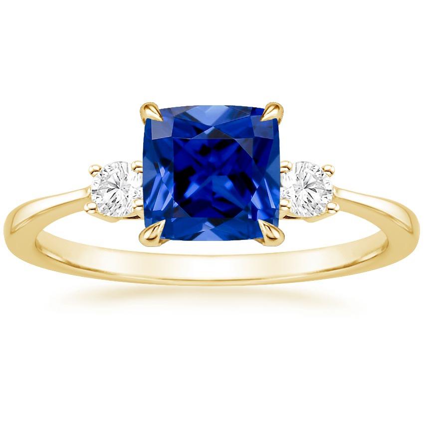 Geel goud 3 stenen ring diamant en kussen blauwe saffier 2,50 karaat - harrychadent.nl