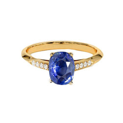 Geelgouden Vintage Stijl uit de aarde gewonnen Diamanten & Blauwe Saffieren Ring 6.50 Karaat 14K