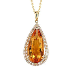 Geelgouden 14K peer Citrien met ronde diamanten 21 karaat hanger