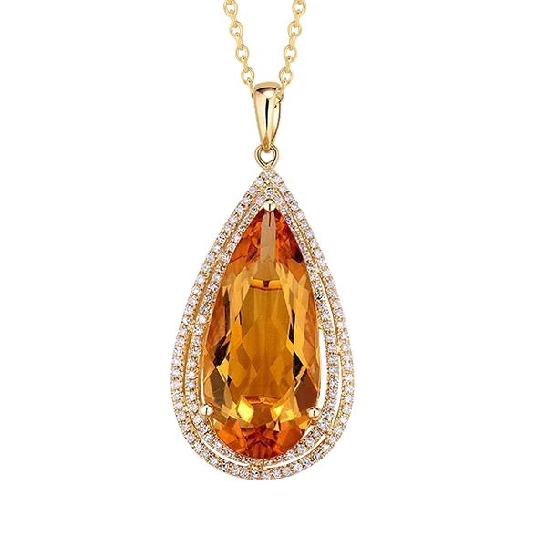 Geelgouden 14K peer Citrien met ronde diamanten 21 karaat hanger - harrychadent.nl