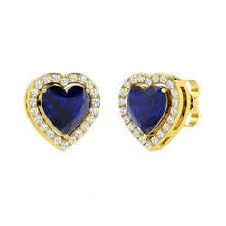 Geelgouden Ceylon blauwe saffier en diamanten 3,80 ct. Oorknopjes