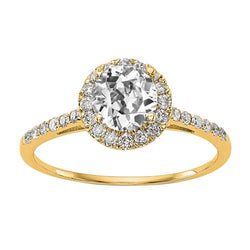 Geelgouden Halo-ring met accenten Oud geslepen diamant 3,25 karaat